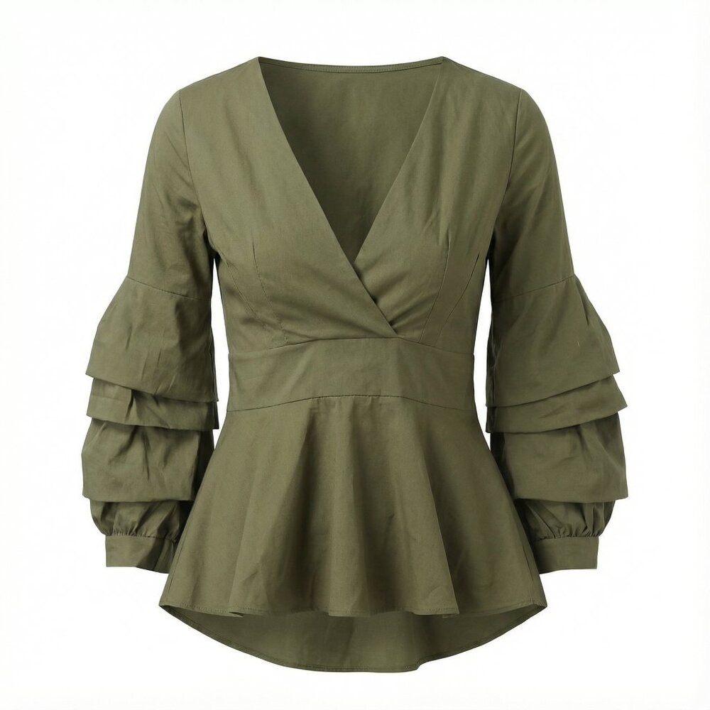 Khaki Pleated Dip Hem Top Green